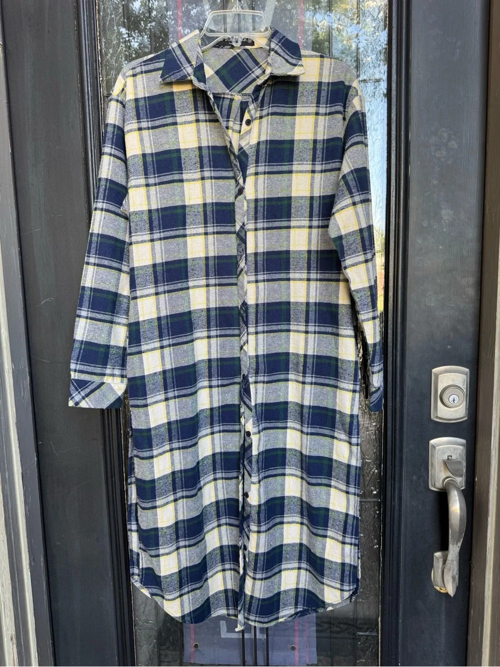 By Together Navy Blue & Yellow Plaid Longline Cotton Shacket Dress M